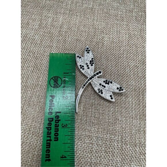 Dragon Fly Pin silver tone black rhinestone bug insect animal Brooch Pin - Picture 5 of 8